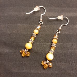 Yellow Silvertone Hook Earrings